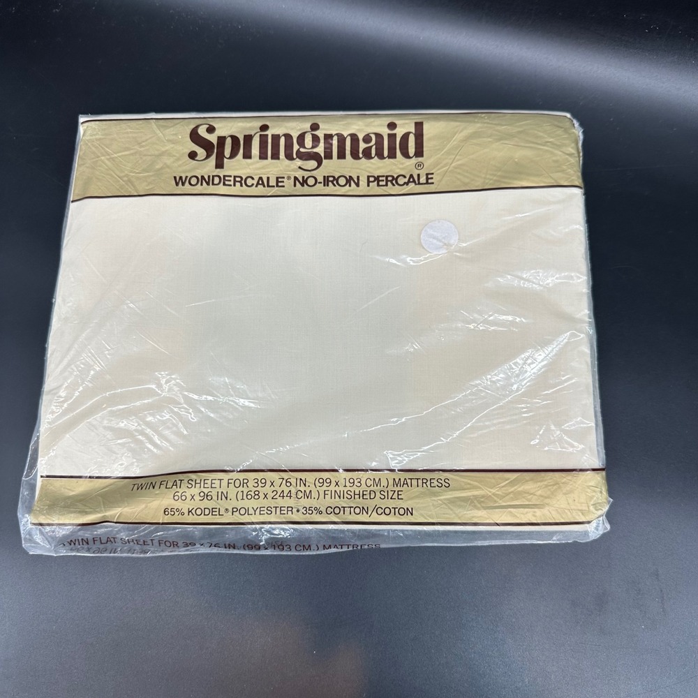 Vintage Springmaid Wondercale No-Iron Percale NOS Sealed Cream twin flat sheet